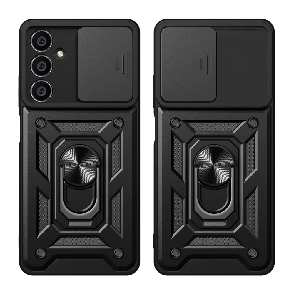 Hybrid Armor Camshield case for Samsung S23 FE with camera cover - blackeng