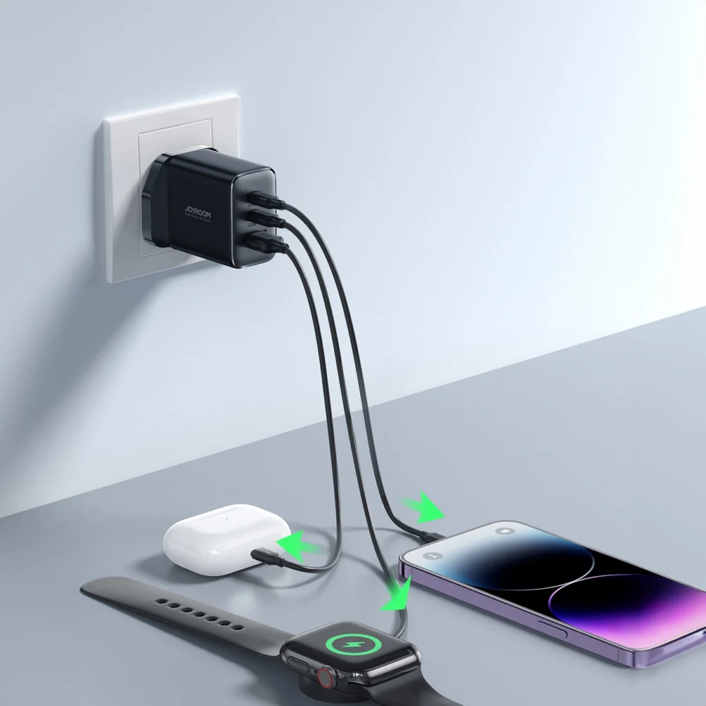 Joyroom JR-TCF10 fast charger 2x USB-C USB-A 32W (UK plug) - blackeng