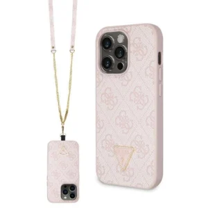 Guess GUHCP14LP4TDSCPP case for iPhone 14 Pro - pink Crossbody 4G Metal Logoeng
