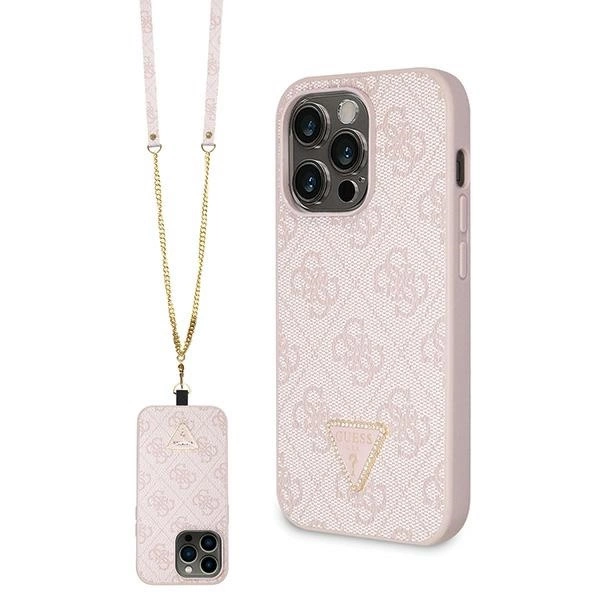 Guess GUHCP14LP4TDSCPP case for iPhone 14 Pro - pink Crossbody 4G Metal Logoeng