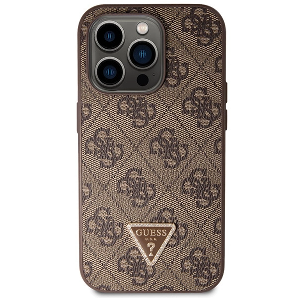 Guess GUHCP14LP4TDSCPW case for iPhone 14 Pro - brown Crossbody 4G Metal Logoeng