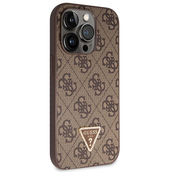 Guess GUHCP14LP4TDSCPW case for iPhone 14 Pro - brown Crossbody 4G Metal Logoeng