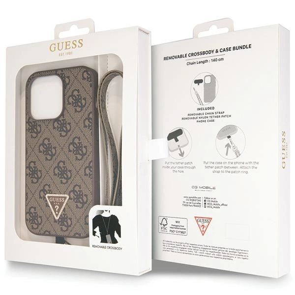Guess GUHCP14LP4TDSCPW case for iPhone 14 Pro - brown Crossbody 4G Metal Logoeng