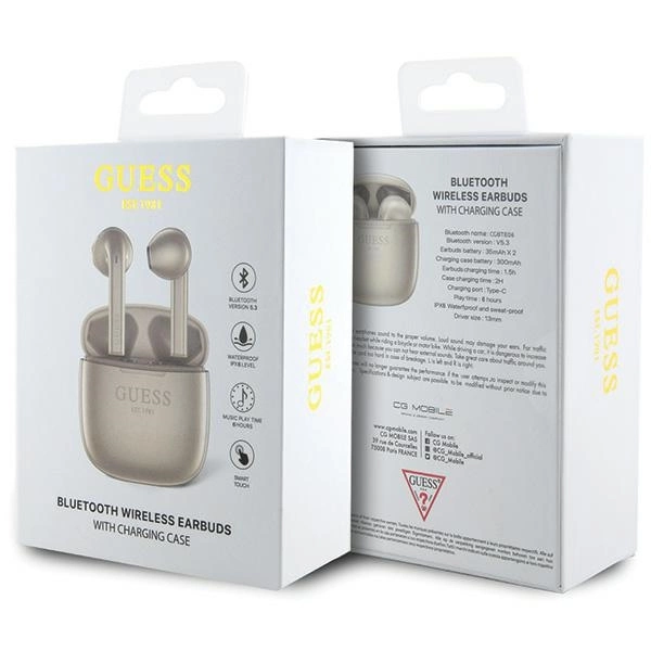 Guess GUTWST26PSD TWS Bluetooth headphones + docking station - gold Classic EST Logoeng