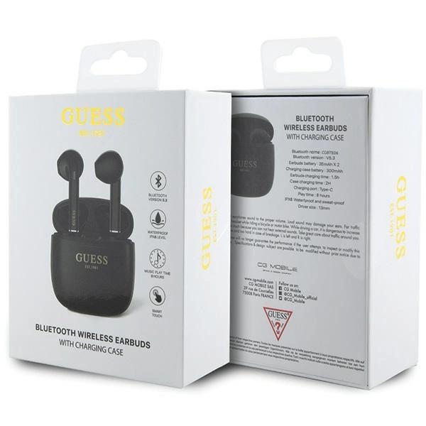 Guess GUTWST26PSK TWS Bluetooth headphones + docking station - black Classic EST Logoeng