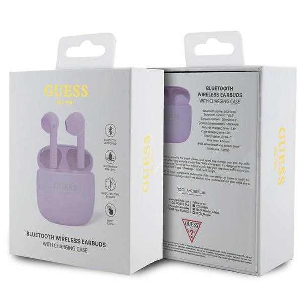 Guess GUTWST26PSU TWS Bluetooth headphones + docking station - purple Classic EST Logoeng