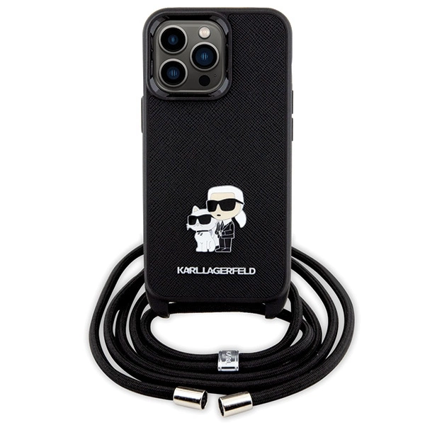 Karl Lagerfeld KLHCP13LSAKCPSK case for iPhone 13 Pro / 13 hardcase - black Crossbody Saffiano Metal Pin Karl&Choupetteeng