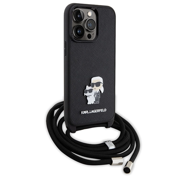 Karl Lagerfeld KLHCP13LSAKCPSK case for iPhone 13 Pro / 13 hardcase - black Crossbody Saffiano Metal Pin Karl&Choupetteeng