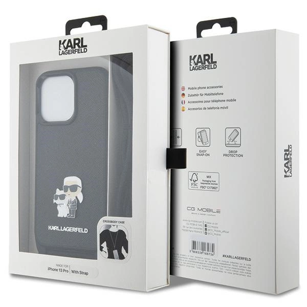 Karl Lagerfeld KLHCP13LSAKCPSK case for iPhone 13 Pro / 13 hardcase - black Crossbody Saffiano Metal Pin Karl&Choupetteeng