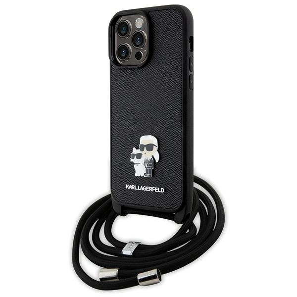 Karl Lagerfeld KLHCP14XSAKCPSK case for iPhone 14 Pro Max 6.7" hardcase - black Crossbody Saffiano Metal Pin Karl&Choupetteeng