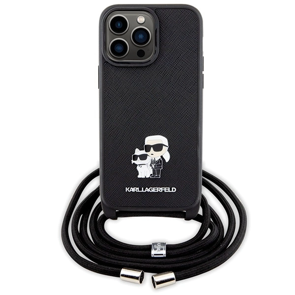 Karl Lagerfeld KLHCP14XSAKCPSK case for iPhone 14 Pro Max 6.7" hardcase - black Crossbody Saffiano Metal Pin Karl&Choupetteeng