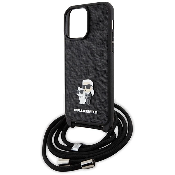 Karl Lagerfeld KLHCP14XSAKCPSK case for iPhone 14 Pro Max 6.7" hardcase - black Crossbody Saffiano Metal Pin Karl&Choupetteeng