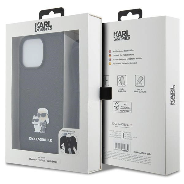 Karl Lagerfeld KLHCP14XSAKCPSK case for iPhone 14 Pro Max 6.7" hardcase - black Crossbody Saffiano Metal Pin Karl&Choupetteeng