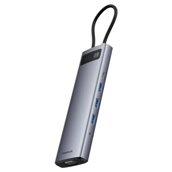 HUB 11in1 Baseus Metal Gleam Series USB-C to USB-C PD / 3x USB-A 3.0 / USB-A 2.0 / HDMI / VGA / AUX / RJ-45 / SD TF - grayeng