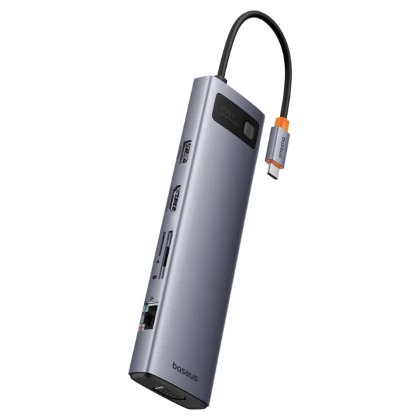 HUB 11in1 Baseus Metal Gleam Series USB-C to USB-C PD / 3x USB-A 3.0 / USB-A 2.0 / HDMI / VGA / AUX / RJ-45 / SD TF - grayeng