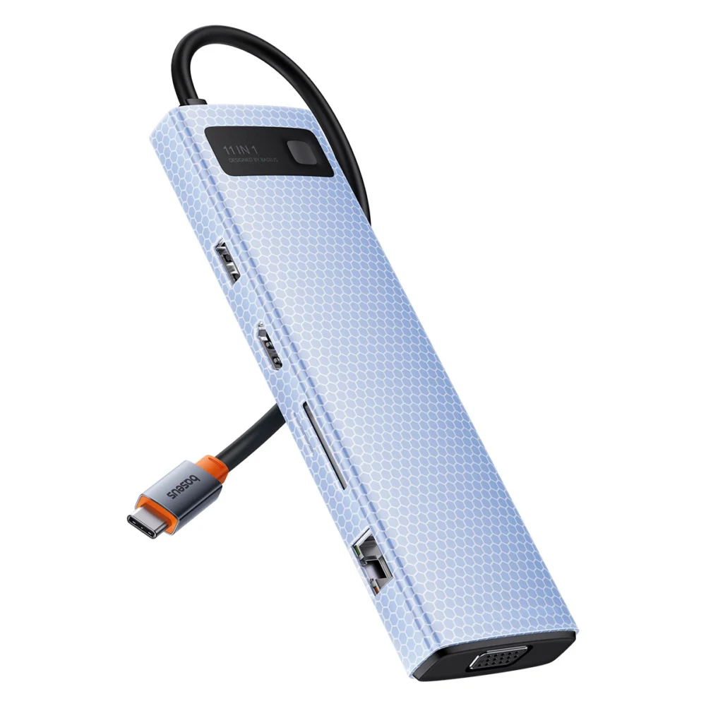 HUB 11in1 Baseus Metal Gleam Series USB-C to USB-C PD / 3x USB-A 3.0 / USB-A 2.0 / HDMI / VGA / AUX / RJ-45 / SD TF - grayeng