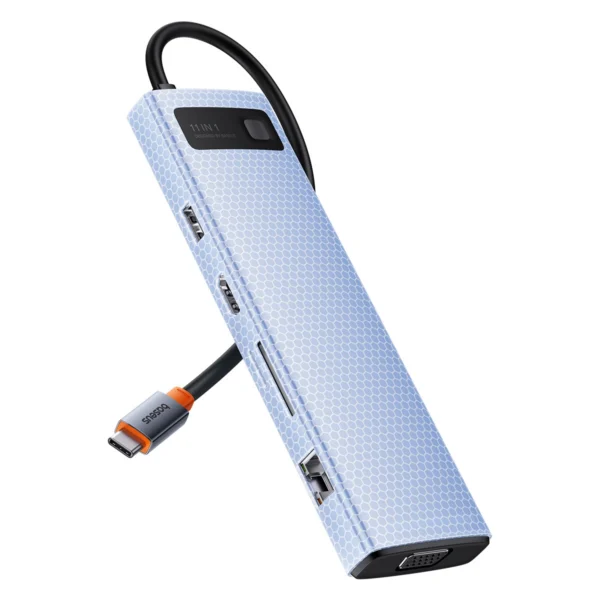 HUB 11in1 Baseus Metal Gleam Series USB-C to USB-C PD / 3x USB-A 3.0 / USB-A 2.0 / HDMI / VGA / AUX / RJ-45 / SD TF - grayeng