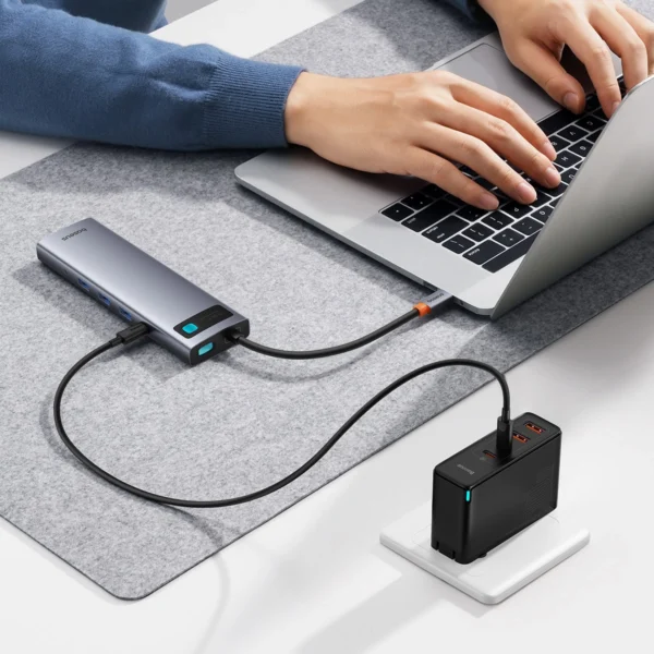 HUB 11in1 Baseus Metal Gleam Series USB-C to USB-C PD / 3x USB-A 3.0 / USB-A 2.0 / HDMI / VGA / AUX / RJ-45 / SD TF - grayeng