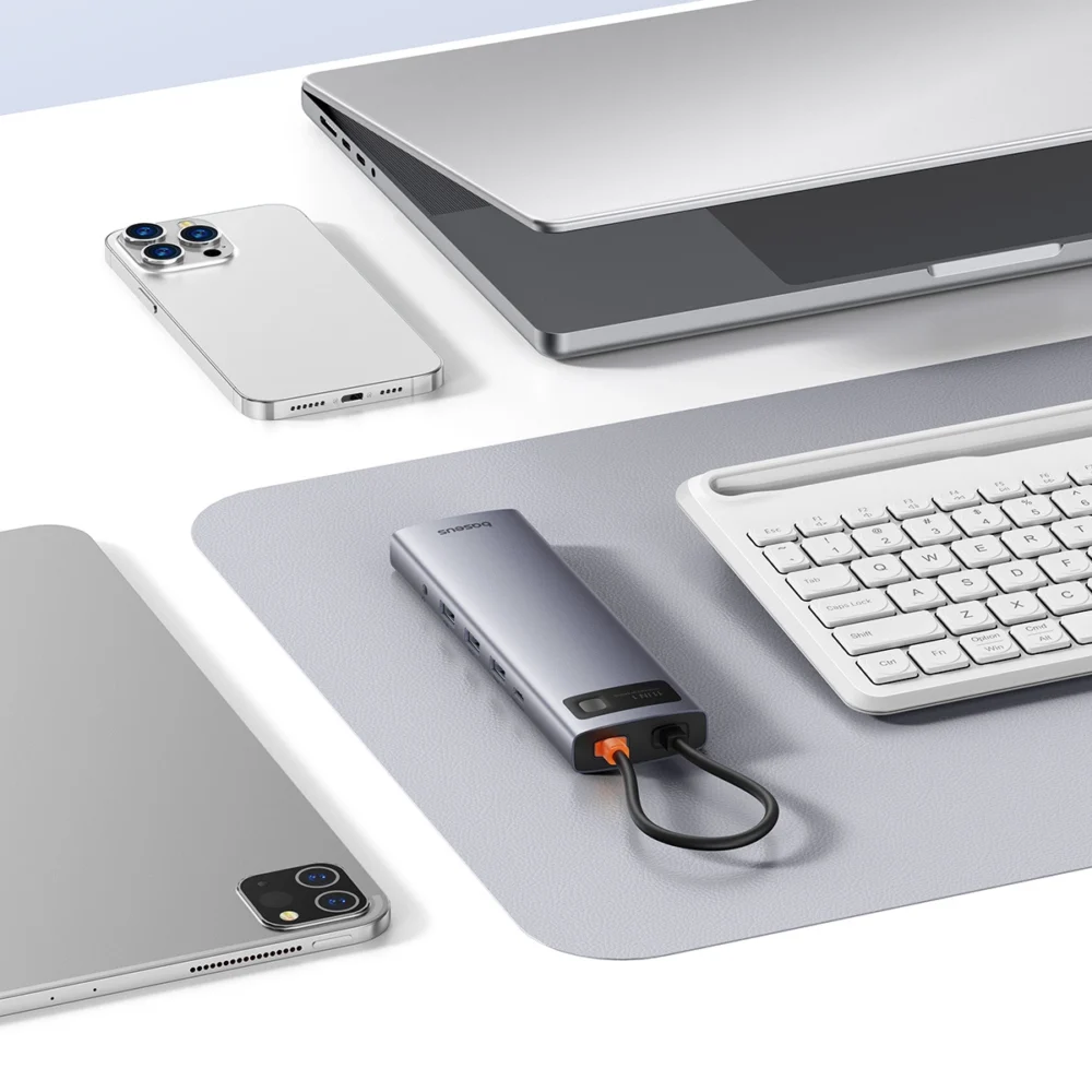 HUB 11in1 Baseus Metal Gleam Series USB-C to USB-C PD / 3x USB-A 3.0 / USB-A 2.0 / HDMI / VGA / AUX / RJ-45 / SD TF - grayeng