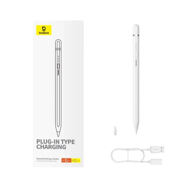 Baseus Smooth Writing 2 stylus with active tip for iPad + USB-A - Lightning cable and replaceable tip - whiteeng