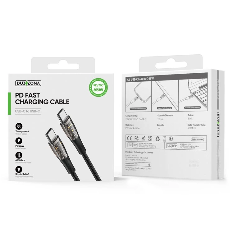 Duzzona A6 60W USB C to USB C Transparenteng