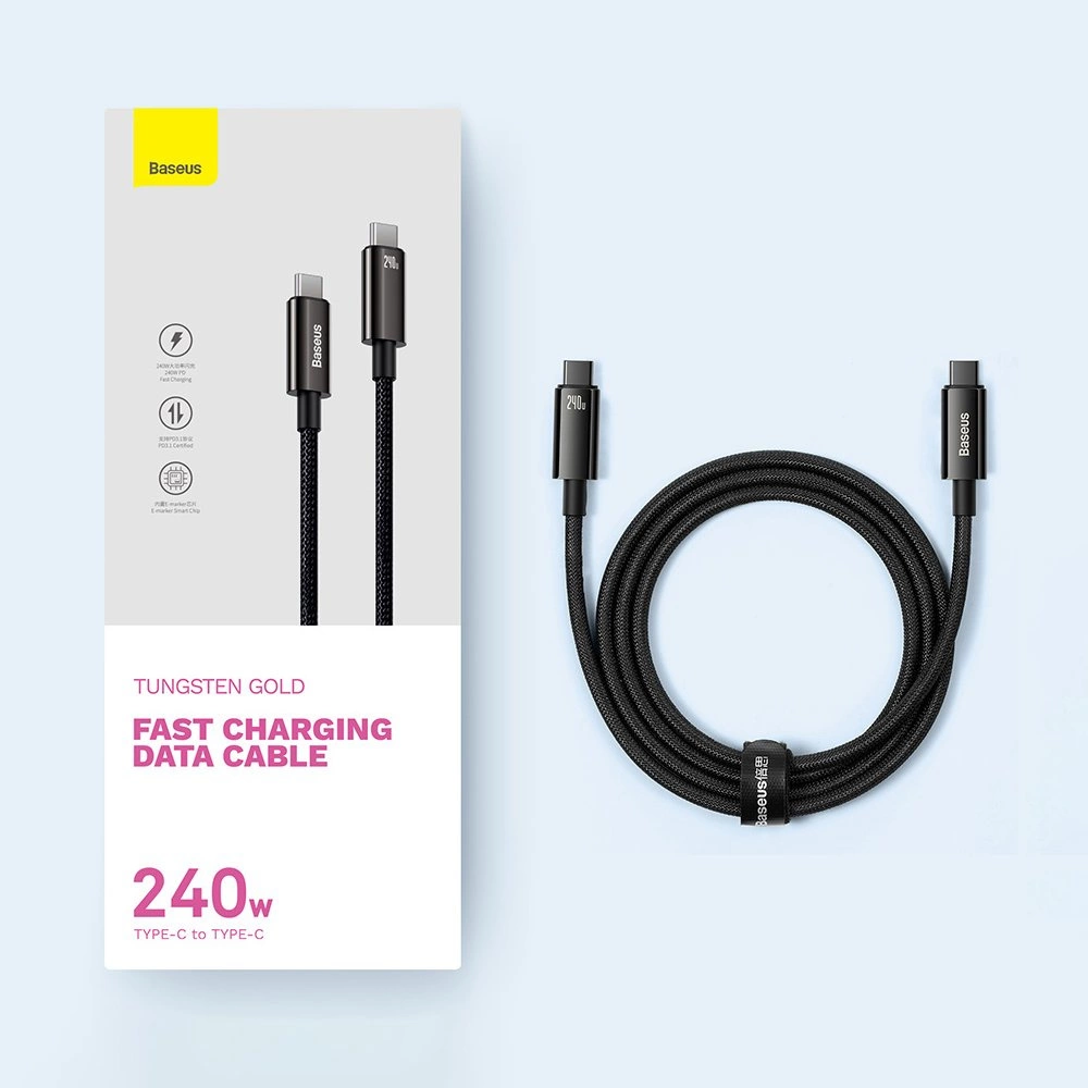 [RETURNED ITEM] Cable USB C - USB C 480Mb/s 240W 3m Baseus Tungsten Gold CAWJ040101 - blackeng