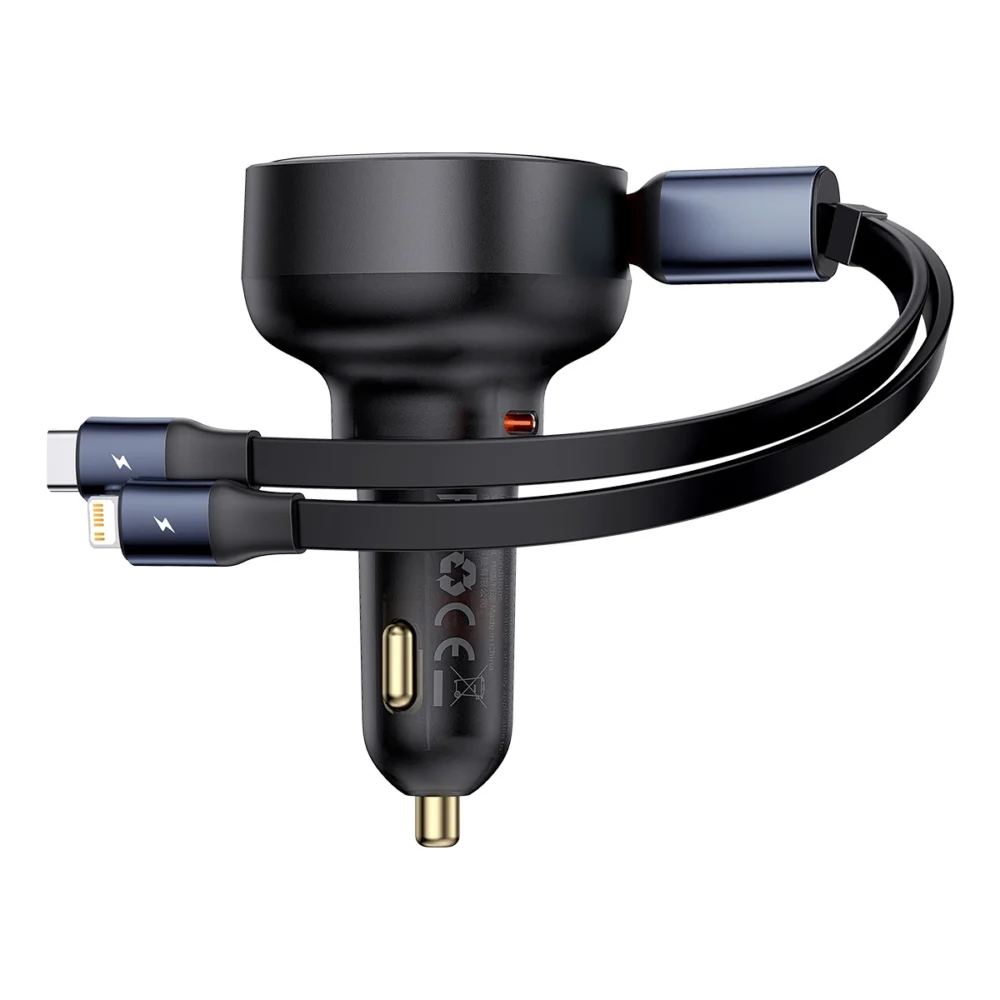 Baseus Enjoyment USB-C car charger with USB-C / Lightning 60W cable - blackeng