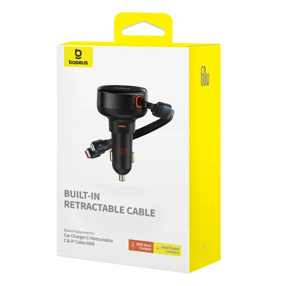 Baseus Enjoyment USB-C car charger with USB-C / Lightning 60W cable - blackeng