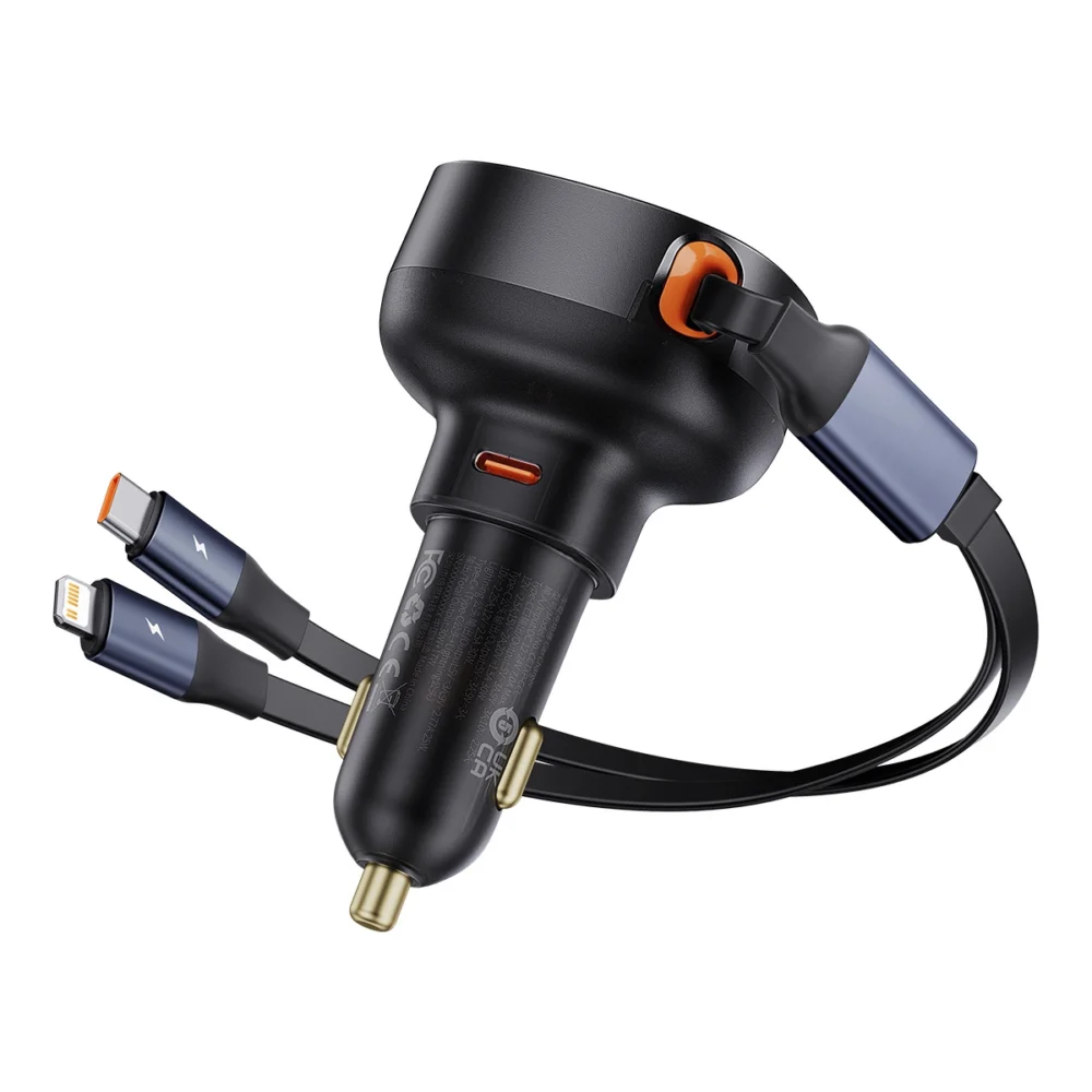 Baseus Enjoyment USB-C car charger with USB-C / Lightning 60W cable - blackeng