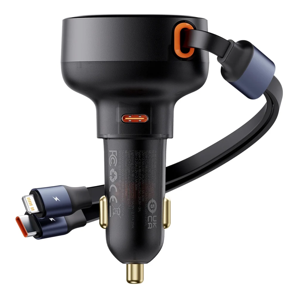 Baseus Enjoyment USB-C car charger with USB-C / Lightning 60W cable - blackeng