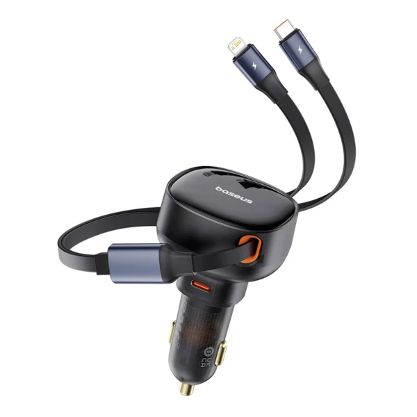 Baseus Enjoyment USB-C car charger with USB-C / Lightning 60W cable - blackeng