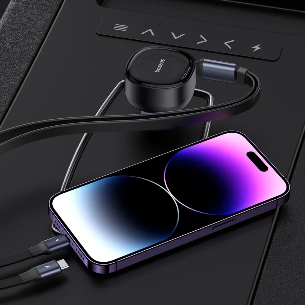 Baseus Enjoyment USB-C car charger with USB-C / Lightning 60W cable - blackeng