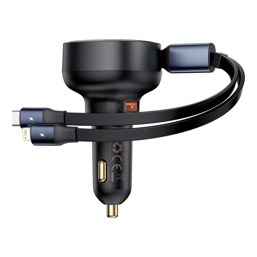 Baseus Enjoyment USB-A car charger with USB-C / Lightning 60W cable - blackeng