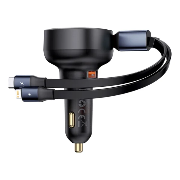 Baseus Enjoyment USB-A car charger with USB-C / Lightning 60W cable - blackeng
