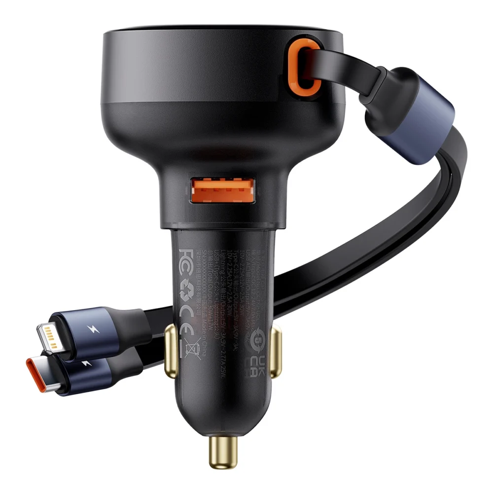 Baseus Enjoyment USB-A car charger with USB-C / Lightning 60W cable - blackeng