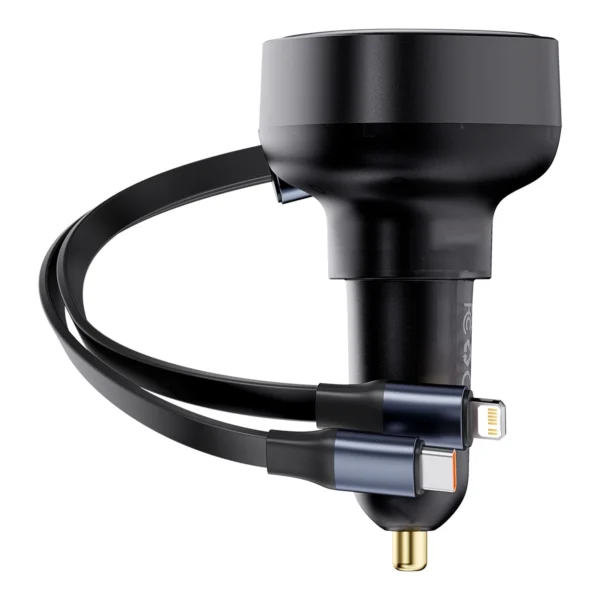 Baseus Enjoyment USB-A car charger with USB-C / Lightning 60W cable - blackeng