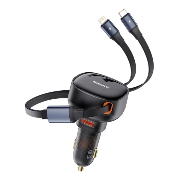 Baseus Enjoyment USB-A car charger with USB-C / Lightning 60W cable - blackeng