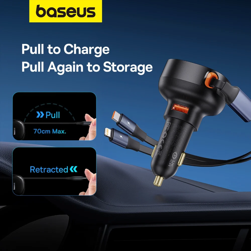 Baseus Enjoyment USB-A car charger with USB-C / Lightning 60W cable - blackeng