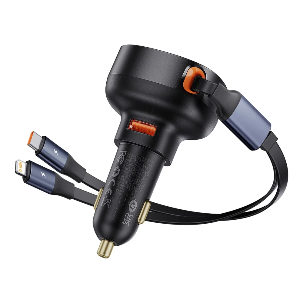 Baseus Enjoyment USB-A car charger with USB-C / Lightning 60W cable - blackeng