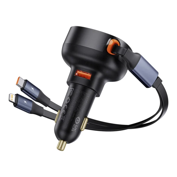 Baseus Enjoyment USB-A car charger with USB-C / Lightning 60W cable - blackeng