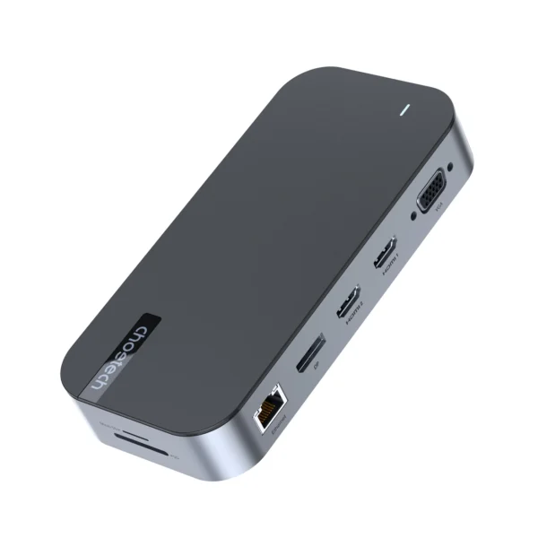 HUB Choetch M52 USB-C - USB-C PD/USB-C/USB-A/HDMI/VGA/DP/SD/TF/RJ45/AUX - grayeng