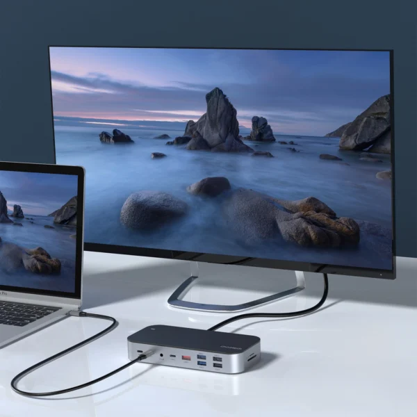 HUB Choetch M52 USB-C - USB-C PD/USB-C/USB-A/HDMI/VGA/DP/SD/TF/RJ45/AUX - grayeng