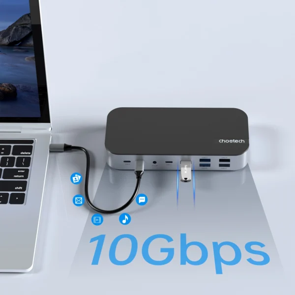 HUB Choetch M52 USB-C - USB-C PD/USB-C/USB-A/HDMI/VGA/DP/SD/TF/RJ45/AUX - grayeng