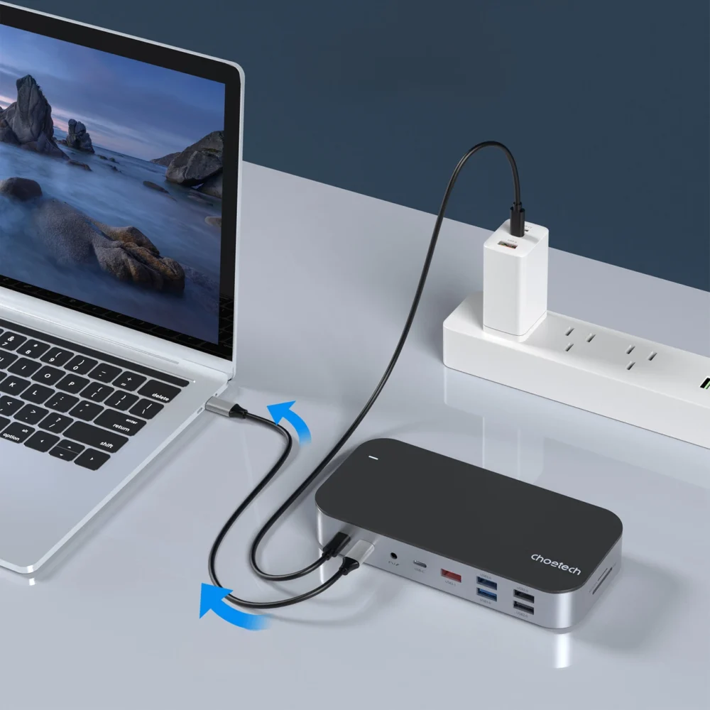 HUB Choetch M52 USB-C - USB-C PD/USB-C/USB-A/HDMI/VGA/DP/SD/TF/RJ45/AUX - grayeng