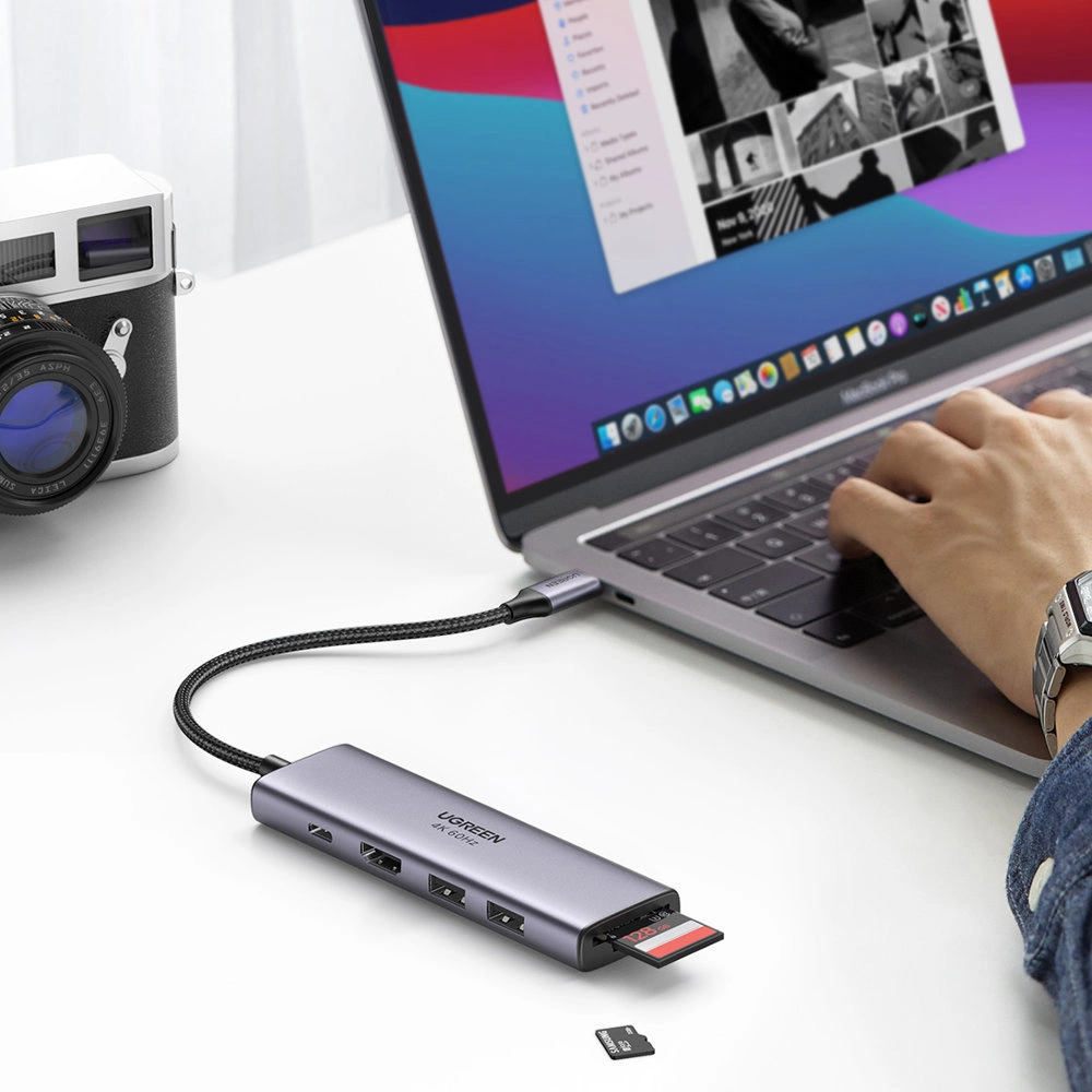 Ugreen 6in1 multifunctional USB Type C HUB - 2x USB 3.2 Gen 1 / HDMI 4K 60Hz / SD and TF card reader / USB Type C PD 100W gray (60384 CM511)eng