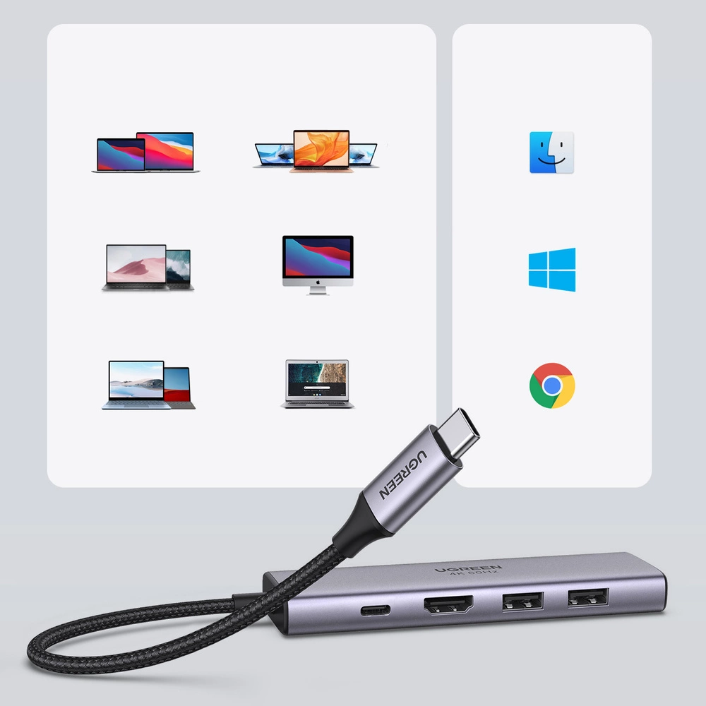 Ugreen 6in1 multifunctional USB Type C HUB - 2x USB 3.2 Gen 1 / HDMI 4K 60Hz / SD and TF card reader / USB Type C PD 100W gray (60384 CM511)eng