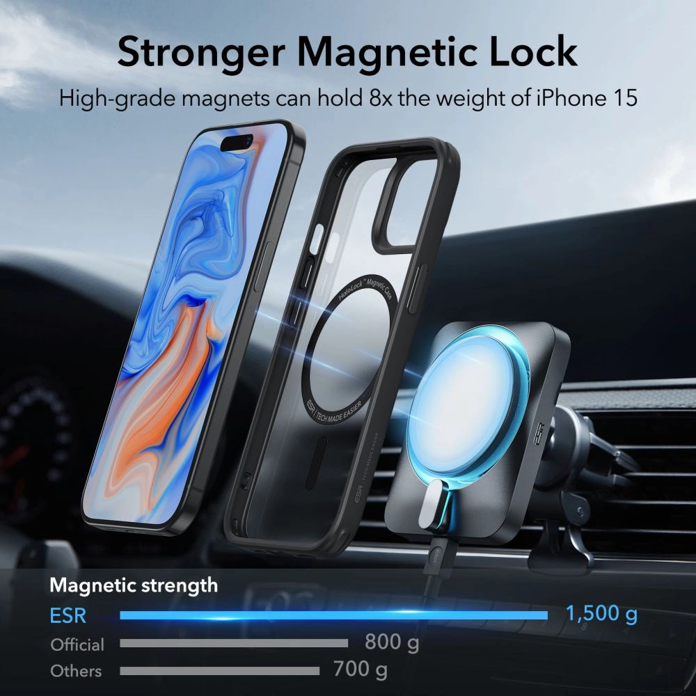 ESR Classic Hybrid Halolock Case with MagSafe for iPhone 15 - Matte Blackeng