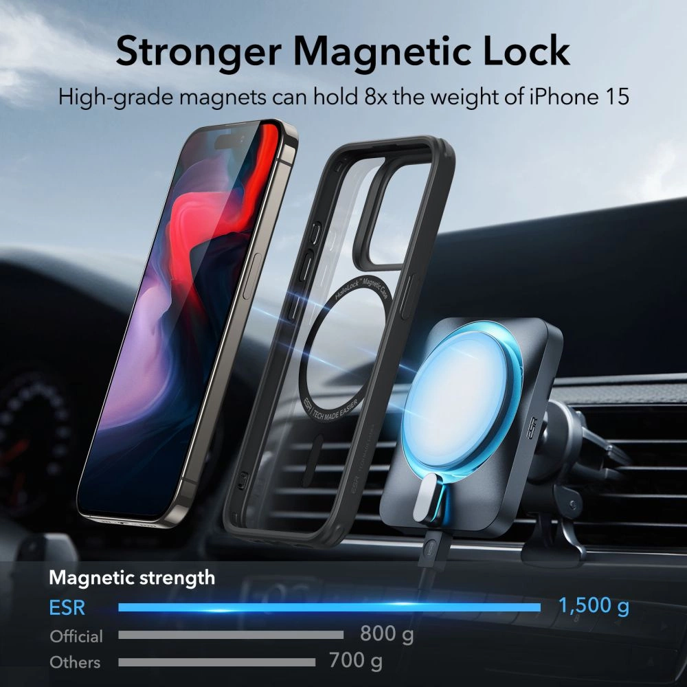ESR Classic Hybrid Halolock MagSafe Case for iPhone 15 Pro Max - Clear Blackeng