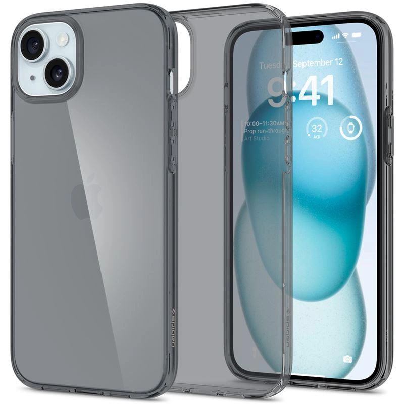 Spigen Crystal Flex iPhone 15 Plus Case - Gray-Transparenteng