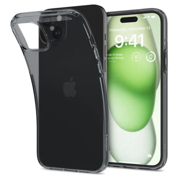Spigen Crystal Flex iPhone 15 Plus Case - Gray-Transparenteng